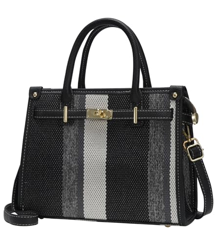 TRBSXRT Stofftasche für Damen, großes Fassungsvermögen, gestreift, Designer-Handtasche, Tragegriff oben und Schultertasche, Schwarz von TRBSXRT
