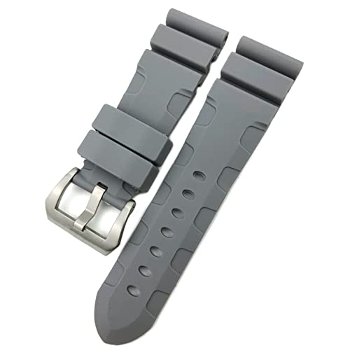 TRDYBSK Gummi-Uhrenarmband 22 mm, 24 mm, 26 mm, Silikon-Uhrenarmband für Panerai, tauchfähiges Luminor PAM wasserdichtes Armband (Farbe: grauer Stift, Größe: 24 mm silberne Schnalle) von TRDYBSK