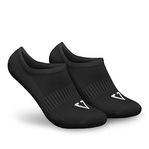 TREAZY Füßlinge Invisible socks aus Bio-Baumwolle (Schwarz | 43-46 | 3 Paar) – schweißfrei und rutschfest – mit Lüftungskanälen und Kompressionsband für trockene Füße und sicheren Halt von TREAZY