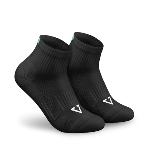 TREAZY Halbhohe Socken Quarter Socken aus Bio-Baumwolle (Schwarz | 43-46 | 1 Paar) – Schweiß und blasenfrei dank extra Lüftungskanälen und anatomischer Passform – besonders langlebig von TREAZY