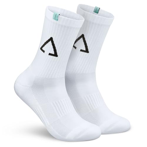 TREAZY Tennissocken Crew Socks aus Bio-Baumwolle (Weiß | 43-46 | 1 Paar) – Schweiß und blasenfrei dank extra Lüftungskanälen sowie anatomischer Passform – besonders langlebig von TREAZY