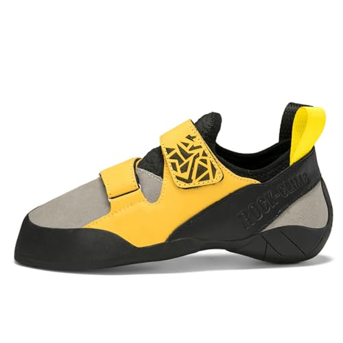 Kletterschuhe Männer Frauen Jugendliche Anfänger Profi Klettern Bouldering Trainingsschuhe Indoor Wanderschuhe (Graugelb1117,41) von TRECERO
