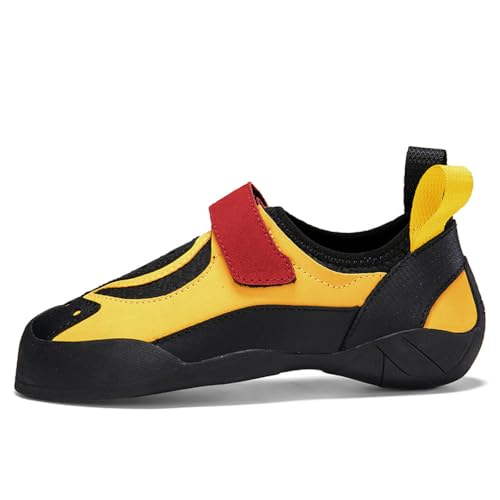 Kletterschuhe Männer Frauen Jugendliche Anfänger Profi Klettern Bouldering Trainingsschuhe Indoor Wanderschuhe (Schwarz gelb 1115,37) von TRECERO