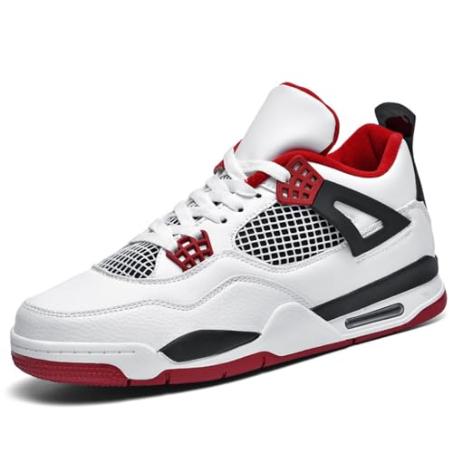TRECERO Basketballschuhe, Herren Sportschuhe, lässige Flache Schuhe, Skateboardschuhe, Studenten Outdoor Schuhe, rutschfest und verschleißfest (Weiß rot,45) von TRECERO