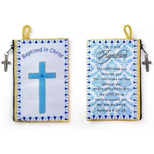 Bolsa de Rosario Catolico Katholischer Rosenkranzbeutel für Jungen, Taufe, Rosenkranz-Etui mit Zahlen 6:24-26, Bibelvers, 10,2 x 15,2 cm, Schmuck und Münzbörse mit Kreuz, Rosenkranzhalter für von TREE OF LIFE REV. 22:14