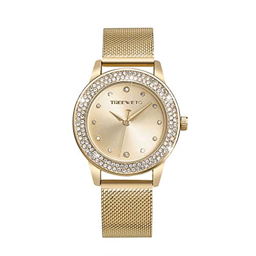 TREEWETO Damenuhr Analog Quarz Armband Armbanduhr Kristall Mesh Edelstahl Gürtel Damen Quarz Diamant Klassische Mode Romantisch Gold TREEWETO Damenuhr Analog Quarz Armband Armbanduhr Kristall Mesh Edelstahl Gürtel Damen Quarz Diamant Klassische Mode Romantisch Gold von TREEWETO