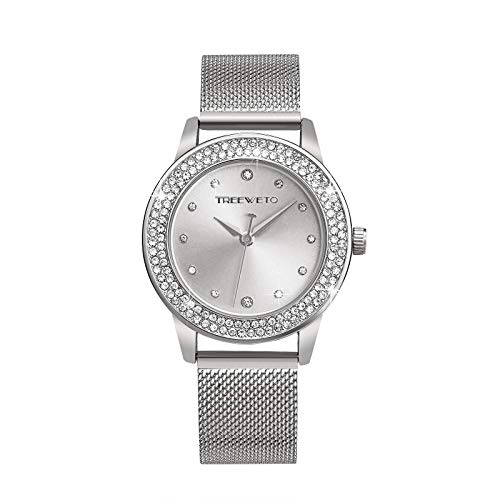 TREEWETO Damenuhr Analog Quarz Armband Armbanduhr Kristall Mesh Edelstahl Gürtel Damen Quarz Diamant Klassische Mode Romantisch Silber TREEWETO Damenuhr Analog Quarz Armband Armbanduhr Kristall Mesh Edelstahl Gürtel Damen Quarz Diamant Klassische Mode Romantisch Silber von TREEWETO
