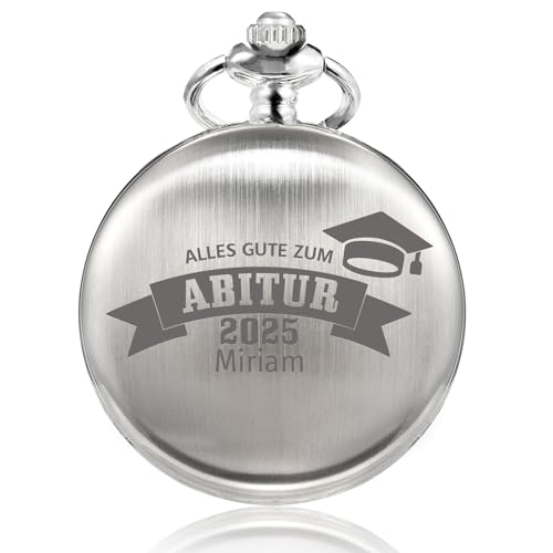 TREEWETO Personalisiert Graviert Taschenuhr mit Gravur Kette Geschenk für Herren Söhne Tochter Freund Abschiedsgeschenk Quarz Taschenuhren Silber von TREEWETO