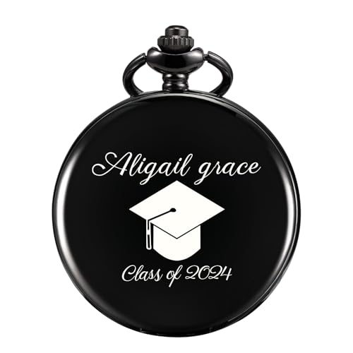 TREEWETO Personalisiert Graviert Taschenuhr mit Gravur Kette Herren Geschenk für Herren Söhne Tochter Freund Abschiedsgeschenk Quarz Taschenuhren von TREEWETO