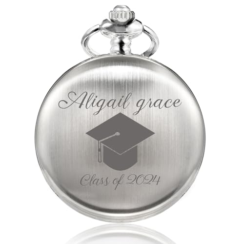 TREEWETO Personalisiert Graviert Taschenuhr mit Gravur Kette Herren Geschenk für Herren Söhne Tochter Freund Abschiedsgeschenk Quarz Taschenuhren von TREEWETO