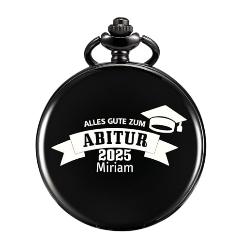 TREEWETO Personalisiert Graviert Taschenuhr mit Gravur Kette Herren Geschenk für Söhne Tochter Freund Abschiedsgeschenk Quarz Taschenuhren Schwarz von TREEWETO