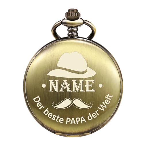 TREEWETO Personalisiert Graviert Taschenuhr mit Gravur Kette Herren Geschenk von Einem Tochter/Sohn zu Einem Vater Der Beste Papa der Welt Quarz Taschenuhren Bronze von TREEWETO