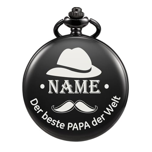 TREEWETO Personalisiert Graviert Taschenuhr mit Gravur Kette Herren Geschenk von Einem Tochter/Sohn zu Einem Vater Der Beste Papa der Welt Quarz Taschenuhren Schwarz von TREEWETO