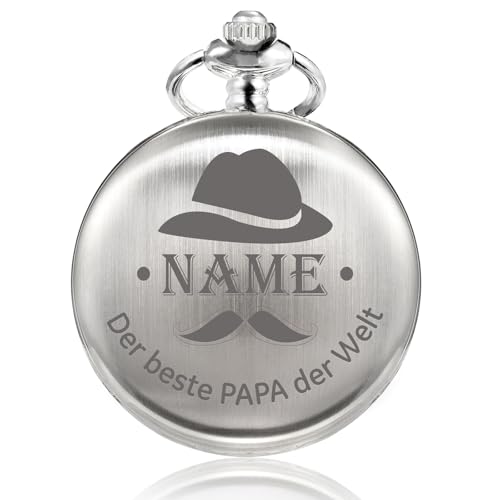 TREEWETO Personalisiert Graviert Taschenuhr mit Gravur Kette Herren Geschenk von Einem Tochter/Sohn zu Einem Vater Der Beste Papa der Welt Quarz Taschenuhren Silber von TREEWETO