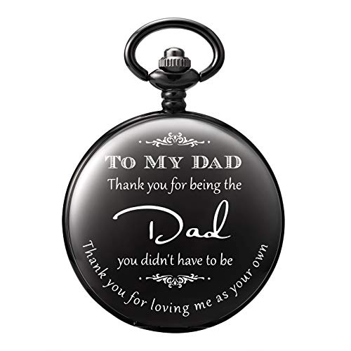 TREEWETO Taschenuhr Männer Personalisierte Gravur Quarzuhren von Tochter Kind zu Vater Vater Graviert mit Kette Schwarz von TREEWETO