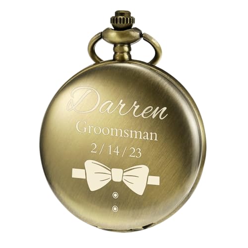 TREEWETO Taschenuhr Personalisiert Graviert Bester Mann Quarz Taschenuhren Bräutigam Geschenke Für Hochzeit Trauzeuge Hochzeitsgeschenk Bronze von TREEWETO