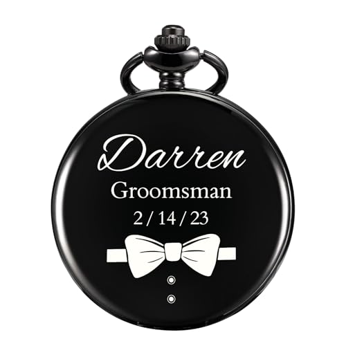 TREEWETO Taschenuhr Personalisiert Graviert Bester Mann Quarz Taschenuhren Bräutigam Geschenke Für Hochzeit Trauzeuge Hochzeitsgeschenk Schwarz von TREEWETO