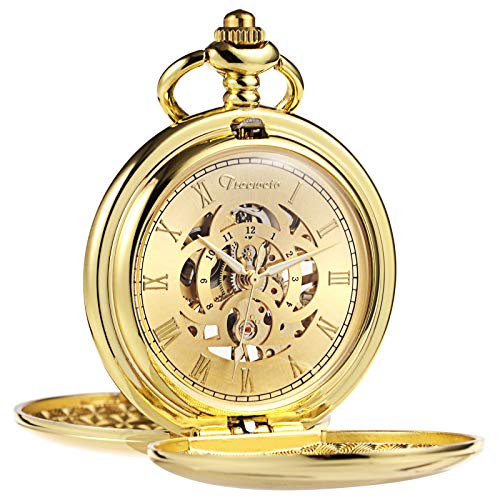 TREEWETO Taschenuhr Unisex Taschenuhr mit Kette Analog Mechanisch Handaufzug Doppelscharnier Antik Römische - Gloden von TREEWETO