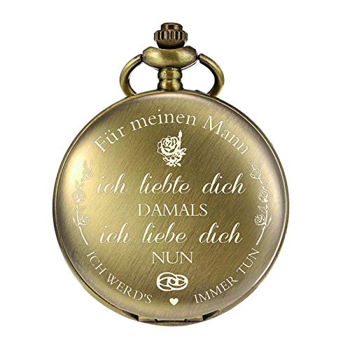 TREEWETO Taschenuhr mit Gravur Kette Herren Bronze Geschenk zum Geburtstag Hochzeitstag Jahrestag Ehemann von TREEWETO