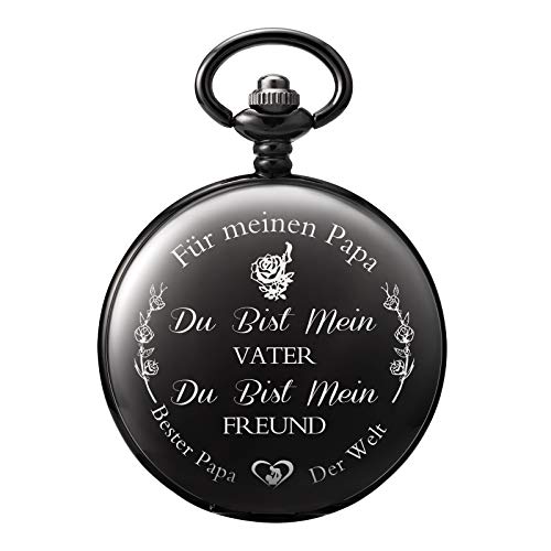 TREEWETO Taschenuhr mit Gravur Kette Herren Schwarz Geschenk zum Geburtstag Vatertag Vater von TREEWETO