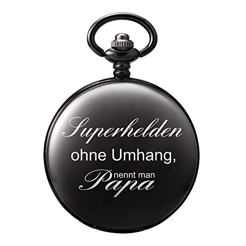 TREEWETO Taschenuhr mit Gravur Kette Herren Schwarz Geschenk zum Geburtstag Vatertag Vater von TREEWETO