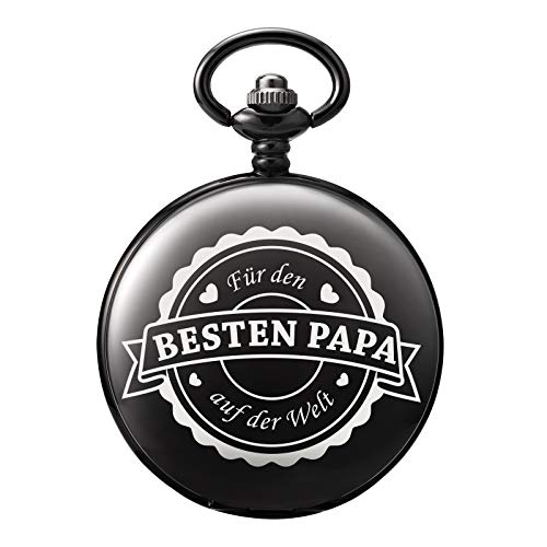 TREEWETO Taschenuhr mit Gravur Kette Herren Schwarz Geschenk zum Geburtstag Vatertag Vater von TREEWETO