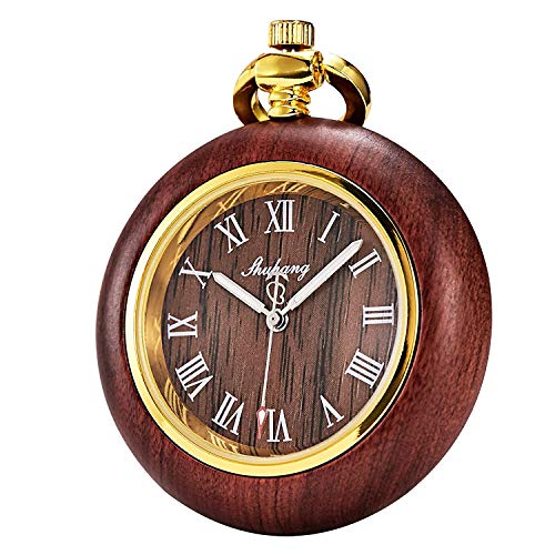 TREEWETO Unisex Holz Taschenuhr mit Kette Analog Quarz Römische Ziffern von TREEWETO