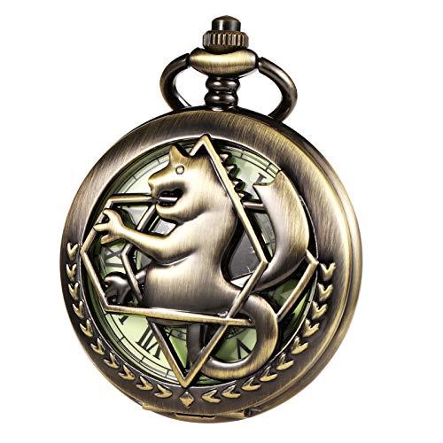 TREEWETO Unisex Taschenuhr Mechanisch Doppelter Abdeckung Fullmetal Alchemist Leuchtend Skelett Steampunk Für Herren Damen mit Kette - Bronze von TREEWETO