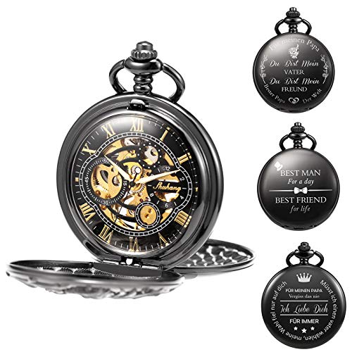 TREEWETO Unisex Taschenuhr Personalisiert, Gravur Drachen Taschenuhr mit Kette Jahrgang Mechanische Taschenuhr mit Kette Geschenke für Mama, Papa, Ehemann, Sohn, Trauzeugen von TREEWETO