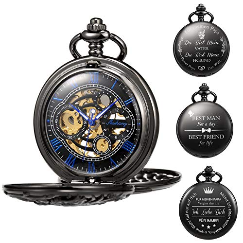 TREEWETO Unisex Taschenuhr Personalisiert, Gravur Drachen Taschenuhr mit Kette Jahrgang Mechanische Taschenuhr mit Kette Geschenke für Mama, Papa, Ehemann, Sohn, Trauzeugen von TREEWETO