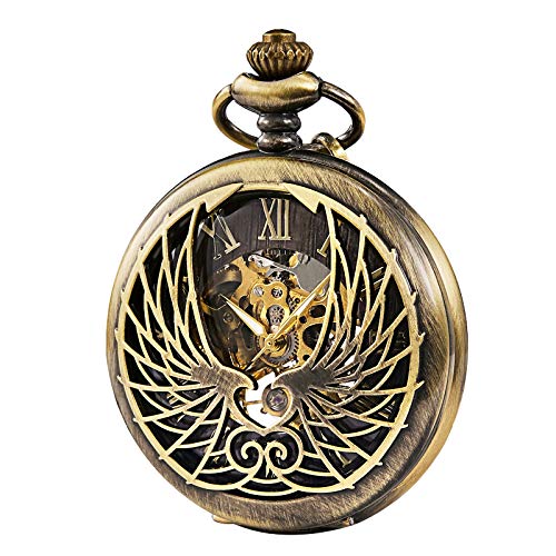 TREEWETO Unisex Taschenuhr mit Kette Analog Handaufzug Adler Skelett R?mische Ziffern Bronze von TREEWETO