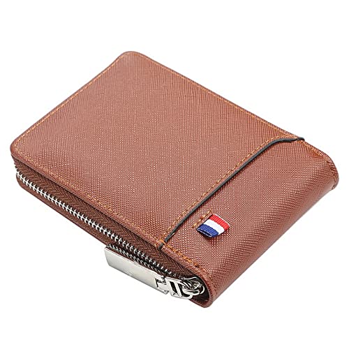 TREGOO Portemonnaie Herren Brieftasche Männer Kurze kleine multifunktionale Handkarteninhaber Pu. Business Reißverschluss Geldbörse Mode hochwertiger lässig (Color : Bruin) von TREGOO