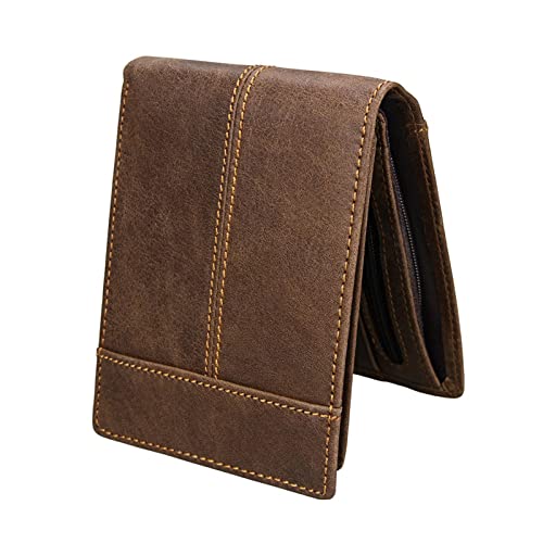 TREGOO Portemonnaie Herren Echtes Leder Männer Geldbörse Männliche Geldbörse Luxuskuh Leder Weiche Brieftaschen Vintage Einfache Kartenhalter Cowboy Brieftasche (Color : Coffee) von TREGOO