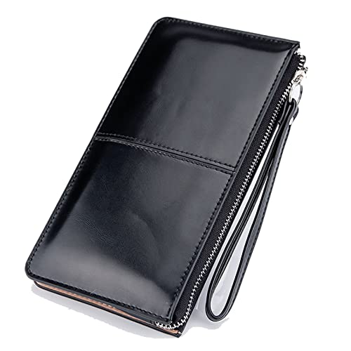 TREGOO Portemonnaie Herren Frauen Vintage Öl Wachs Leder Reißverschluss Kupplung Brieftasche Weibliche Große Kapazität Münze Geldbörse Damen Armband Einfache Kartenhalter Brieftasche von TREGOO