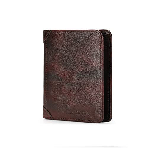 TREGOO Portemonnaie Herren Genuine Leather Men Wallet Small Mini Card Holder Male Wallet Pocket Retro Purse Wallet for Men (Color : Red) von TREGOO