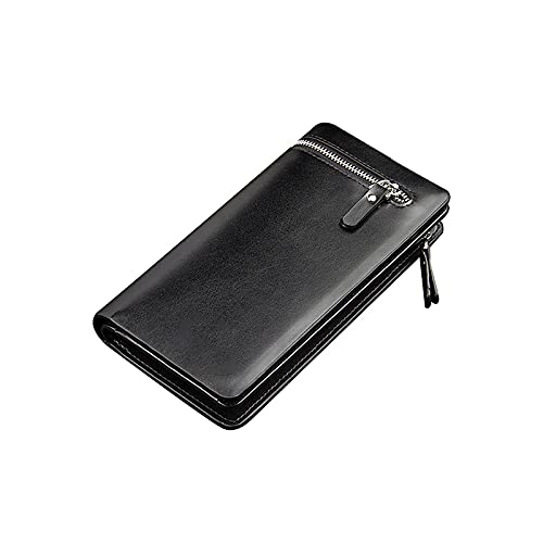 TREGOO Portemonnaie Herren Männer Geldbörsen Lange Doppel-Reißverschluss PU. Leder-Telefon-Tasche große Kapazitäts-Männer Geldbeutel Multifunktions Klassischer männlicher Wallet (Color : Black) von TREGOO