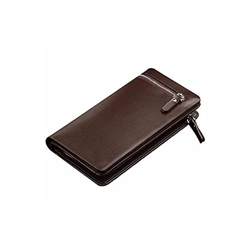 TREGOO Portemonnaie Herren Männer Geldbörsen Lange Doppel-Reißverschluss PU. Leder-Telefon-Tasche große Kapazitäts-Männer Geldbeutel Multifunktions Klassischer männlicher Wallet (Color : Bruin) von TREGOO