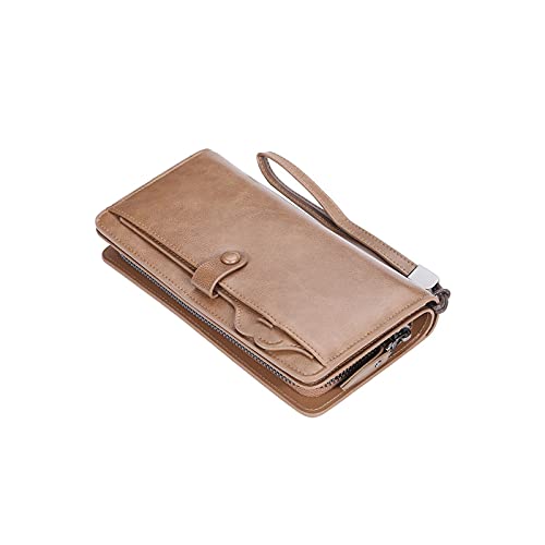 TREGOO Portemonnaie Herren Männer Lange Mode Brieftaschen Desique Zipper Kartenhalter Leder Geldbörse Feste Münztasche Männliche Geldbörse (Color : Coffee) von TREGOO