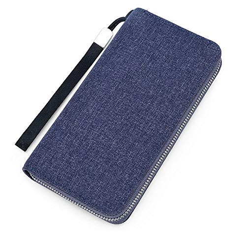 TREGOO Portemonnaie Herren Männer Lange Zip-up Wallet Retro Wallet Lange Leder Geldbörse Null Wallet (Color : Blue) von TREGOO