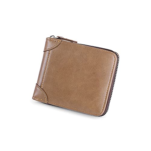 TREGOO Portemonnaie Herren Männer Leder Brieftasche Reißverschluss Kleine Geldbörse Kartenhalter Mann Münze Geldbörse Mann Geld Tasche (Color : C) von TREGOO