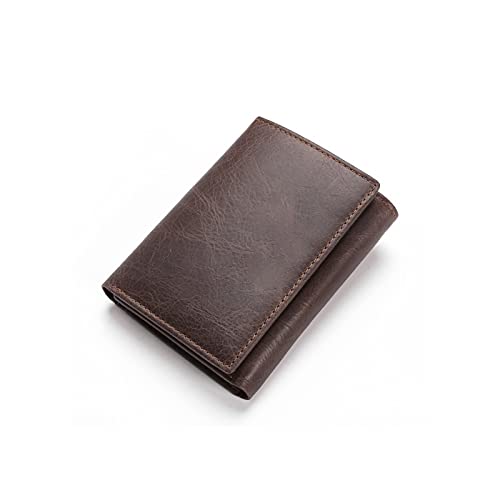 TREGOO Portemonnaie Herren Vintage Echtes Leder Brieftasche Männer Trifold Brieftaschen mit Münztasche mit Trifold Design Kreditkarteninhaber Geldbörse (Color : Black) von TREGOO