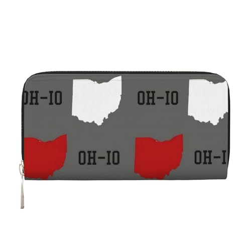 TREJUKY Geldbörse mit Retro-Videospiel-Muster für Herren und Damen, elegant, lang, Clutch, Reißverschluss, Leder, Münzgeldbörse, große Kapazität, Kreditkartenhalter, Handtasche, Ohio State Gray, von TREJUKY