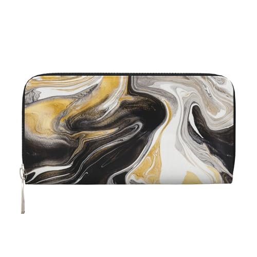 TREJUKY Große Pyrenäen-Geldbörse für Männer und Frauen, lange Clutch, Reißverschluss, Reise-Leder, Münzgeldbörse, Kreditkartenhalter, Handtasche, Abstrakte schwarze und goldene Wirbel-Flüssigtinte von TREJUKY