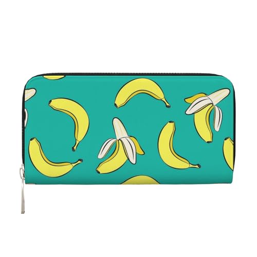 TREJUKY Große Pyrenäen-Geldbörse für Männer und Frauen, lange Clutch, Reißverschluss, Reise-Leder, Münzgeldbörse, Kreditkartenhalter, Handtasche, Bananen auf Grün, Einheitsgröße von TREJUKY