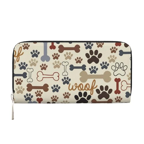 TREJUKY Große Pyrenäen-Geldbörse für Männer und Frauen, lange Clutch, Reißverschluss, Reise-Leder, Münzgeldbörse, Kreditkartenhalter, Handtasche, Hundepfotenabdrücke Knochen, Einheitsgröße, Casual von TREJUKY
