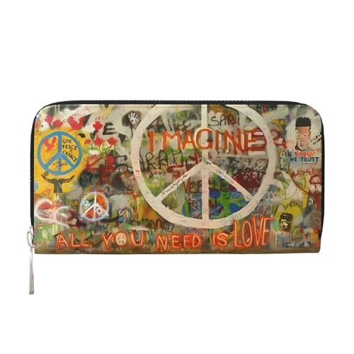 TREJUKY Große Pyrenäen-Geldbörse für Männer und Frauen, lange Clutch, Reißverschluss, Reise-Leder, Münzgeldbörse, Kreditkartenhalter, Handtasche, Rechteckiges Friedenszeichen, Graffiti, "All You Need von TREJUKY