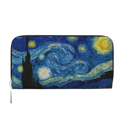 TREJUKY Große Pyrenäen-Geldbörse für Männer und Frauen, lange Clutch, Reißverschluss, Reise-Leder, Münzgeldbörse, Kreditkartenhalter, Handtasche, The Starry Night Van Gogh, Einheitsgröße, Casual von TREJUKY