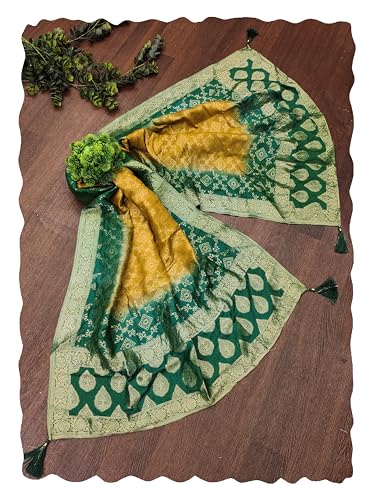 TRENDMALLS Damen Banarasi Seide Ethnisches Motiff Design Dupatta (D07-GreenYellow), Grün / Gelb, Einheitsgröße von TRENDMALLS