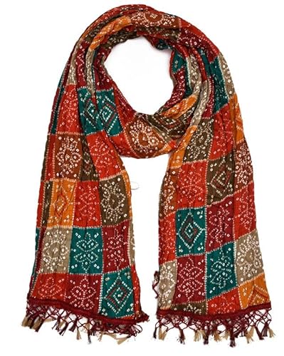 TRENDMALLS Damen Bandhej Chinon Seide Dupatta (D01-Multi), multi, One size von TRENDMALLS