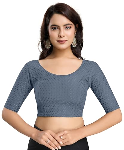 TRENDMALLS Damen Bluse aus reiner Baumwolle, dehnbar, fertig konfektioniert, Choli, Saree-Bluse, fertig zum Tragen, GRAU, Medium von TRENDMALLS